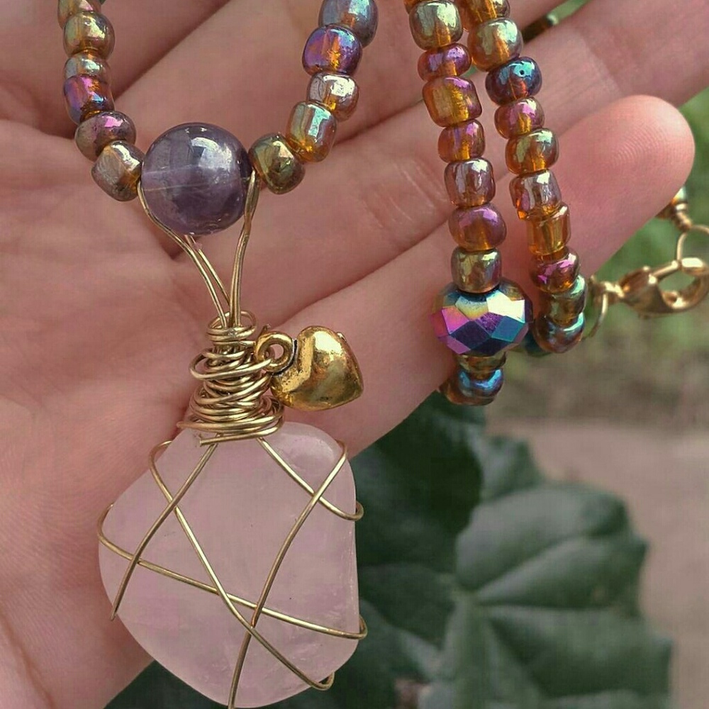 •SOLD• Rainbow Rose Quartz Choker necklace